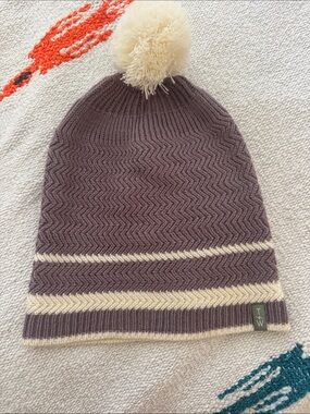Tiny Whales Kids Striped Cream & Brown Beanie - Youth Fit